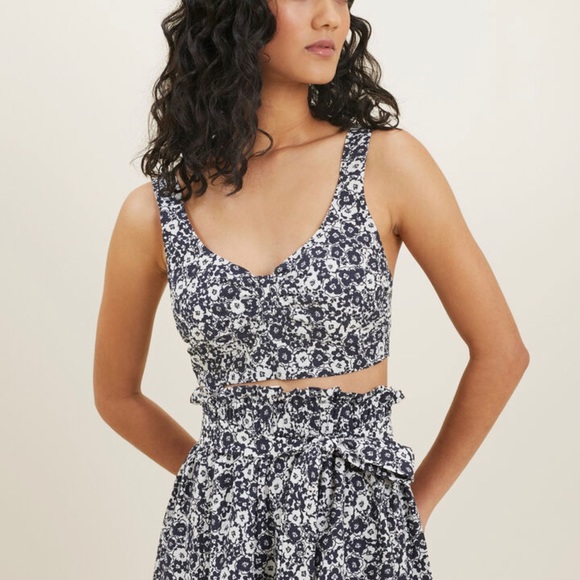 Seed heritage blue white floral pattern bra style tie up crop top SZ10 - Picture 5 of 6